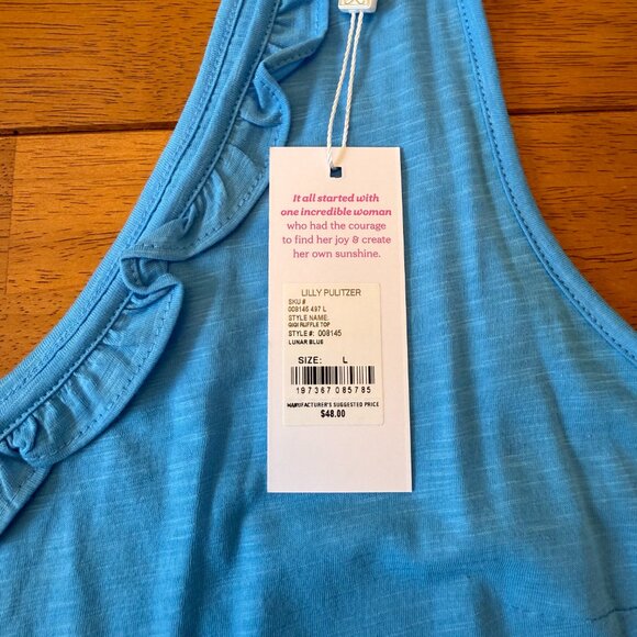 NWT!!! Lilly Pulitzer Lunar Blue Gigi Ruffle Tank Top, Size Large - Picture 5 of 8